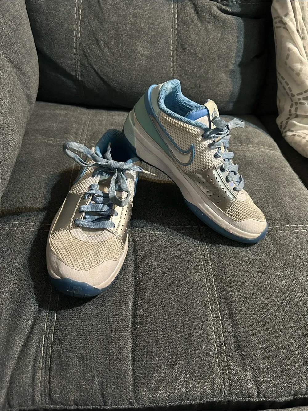 Nike Kids White and Light Blue Athletic Sneakers